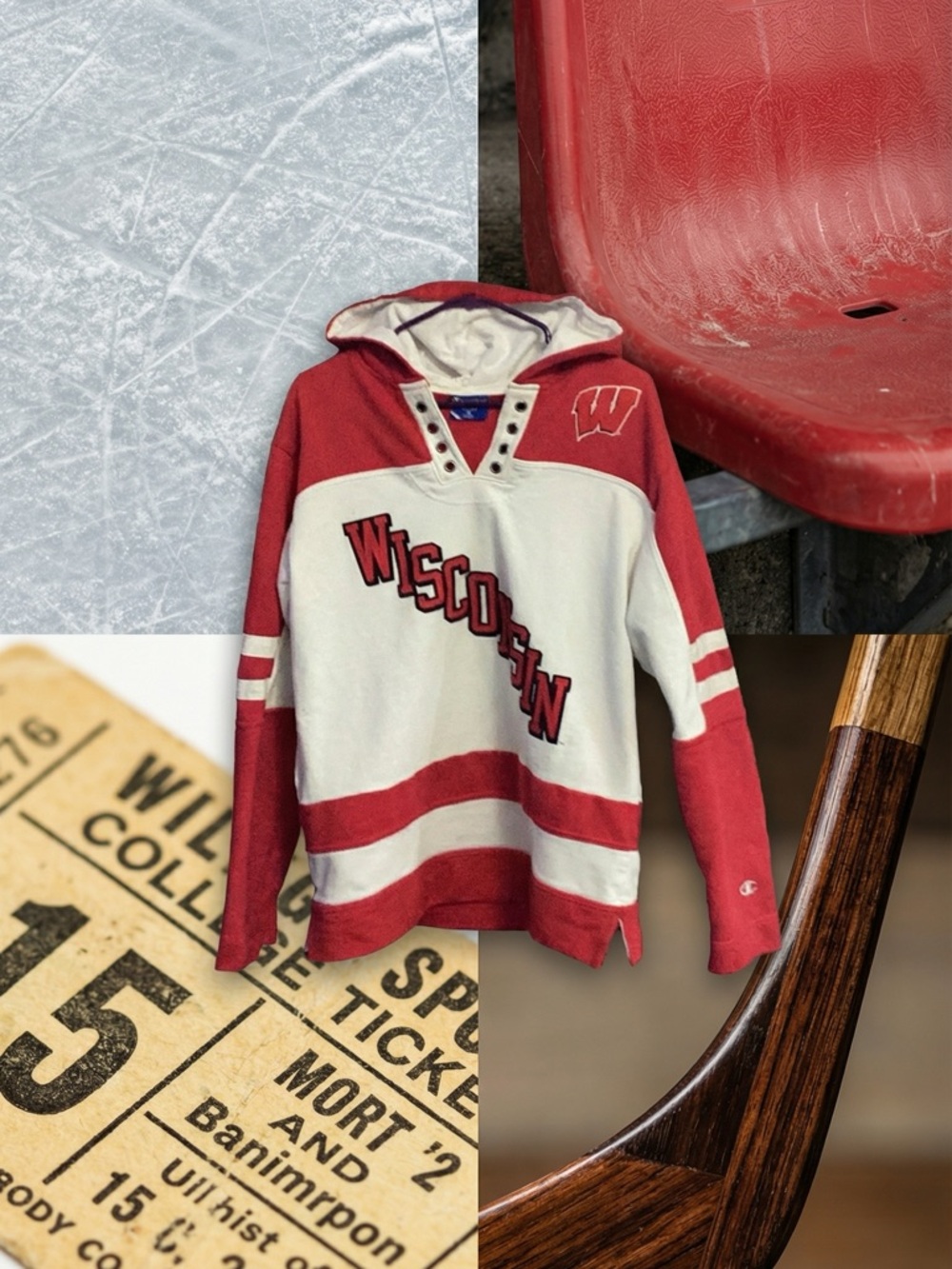 Championship Retro WI Badger Hockey Hooded sweatshirt